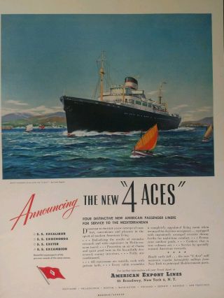 Vintage American Export Lines Cruise Ship Travel Nautical Print Ad 1313