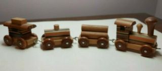 Miniature Wood Train 4 Piece Set Nursery Decor Christma Toy 2 " Tall