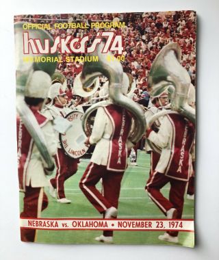 Nebraska Cornhuskers Vs.  Oklahoma Sooners October 26,  1974 Football Program