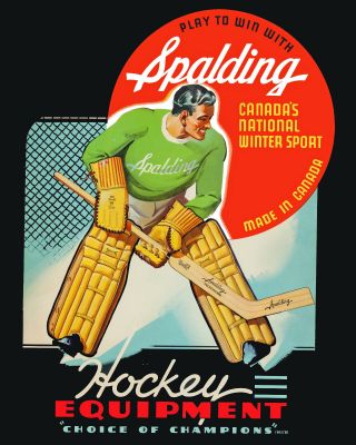 Spalding Goalie Hockey Equipment Ad Poster (1940 