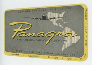 1950s Panagra Vintage Luggage Label Pan American Grace Airways Airline South