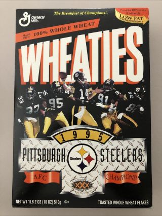 1995 Wheaties Pittsburgh Steelers Afc Champions Cereal Box