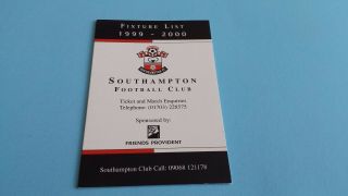 1999/2000 England Premier League Southampton Football Club Schedule/fixture List