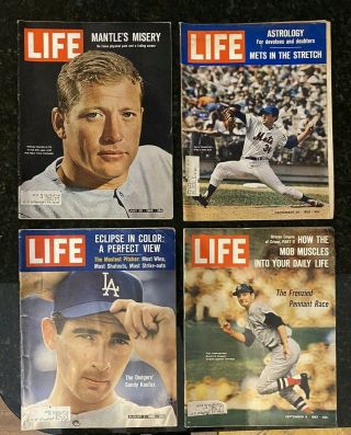 (4) Life Magazines 1965 Mickey Mantle 1963 Koufax 1967 Yastrzemski 1969 Koosman