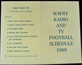 Vtg 1969 York Radio Station WWNY Football Schedule NCAA & NFL 2