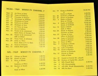 Vtg 1969 York Radio Station WWNY Football Schedule NCAA & NFL 3