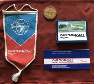 Aeroflot Soviet Airlines Banner Ticket Jacket Airplane Coin & 16 Post Cards