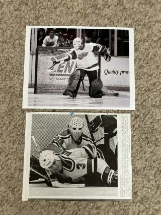 2 - Red Wings,  Devils Goalie Sam St.  Laurent 8x10 Vintage Goalie Mask Photo 