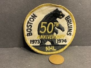 Vintage Boston Bruins Patch,  1973 1974 50th Anniversary Nhl,  2.  75 " Dia,  Bear