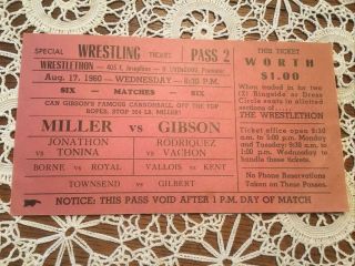 1960 Wrestling Ticket Wrestlethon San Antonio Miller Vs Gibson