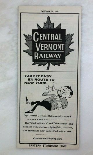 1959 Central Vermont Railway Railroad Train Time Table