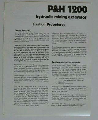 P&h 1200 Hydraulic Mining Excavator 1979 Dealer Brochure - English - Usa