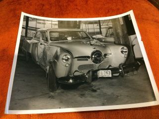 8x10 Crime Scene Photo 1950 Studebaker Champion Crashed,  Very Sharp