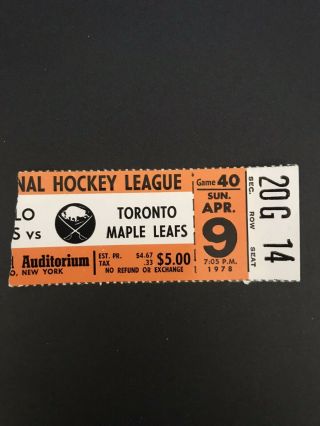 1977 - 78 Buffalo Sabres Ticket Stub Vs Toronto Maple Leafs - The Aud