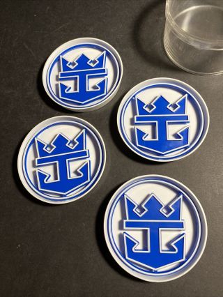 Vtg Set 4 Royal Caribbean Cruise Lines Coasters In Case Crown & Anchor Society
