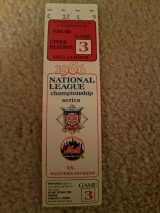 Ticket Stub Game 3 1986 Nlcs Mets Vs.  Astros Dykstra Home Run