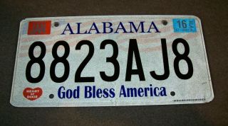 Alabama Vehicle License Plate 8823aj8 God Bless America Heart Of Dixie