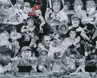 Babe Ruth,  Lou Gehrig,  Ted Williams,  Ty Cobb,  Mickey Mantle,  Stan Musial 8x10 Art Prt