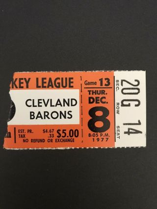 1977 - 78 Buffalo Sabres Ticket Stub Vs Cleveland Barons - The Aud