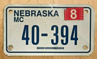 2009 Nebraska Motorcycle Cycle License Plate " 40 394 " Ne 09