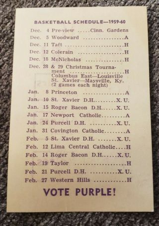 Elder High School Basketball Schedule 1959 - 1960 Cincinnati Ohio