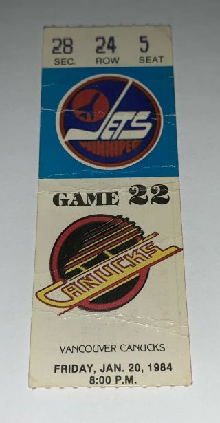 Winnipeg Jets 1984 Ticket Stub Vs Vancouver Canucks (winnipeg) Cam Neely