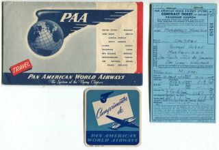 Pan American Ticket Jacket W/1947 Paa,  Issued Panagra Ticket/label:south America