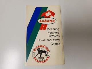 Rs20 Pickering Panthers 1975/76 Minor Hockey Pocket Schedule - Labatt 
