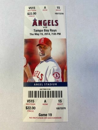 Mike Trout Hr 70 - Los Angeles Angels Vs Tampa Bay Rays Ticket Stub 5/15/2014