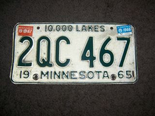 1965 1966 1967 Minnesota Passenger License Plate Mn 65 66 67 (s)