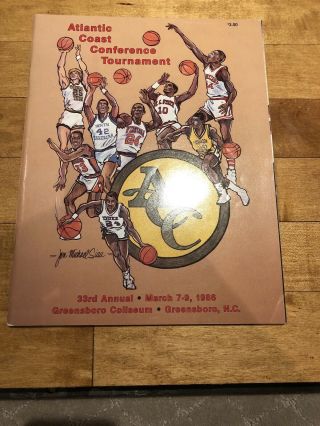 Vintage 1986 Acc Basketball Tournament Program Len Bias Kenny Smith Unc Duke