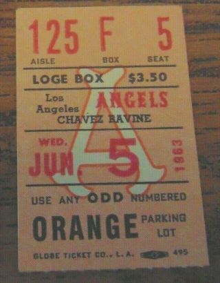 Vintage 1963 La Angel Vs White Sox June 5.  Ticket Stub.  La Won 8 To 2
