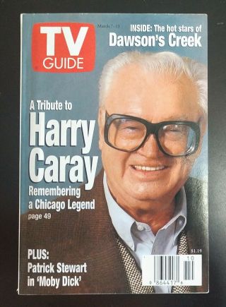 Harry Caray Chicago Illinois Cubs Cardinals Tv Guide March 7 - 13,  1998 Nr Mt Cond
