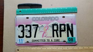 License Plate,  Colorado,  (breast Cancer Awareness) Committed To A Cure 337 Rpn