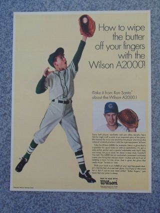 Vintage 1967 Ron Santo Chicago Cubs A2000 Wilson Baseball Glove Advertisement