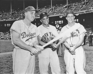 Willie Mays,  Stan Musial And Duke Snider Glossy 8x10 Photo 1954 All - Star Game