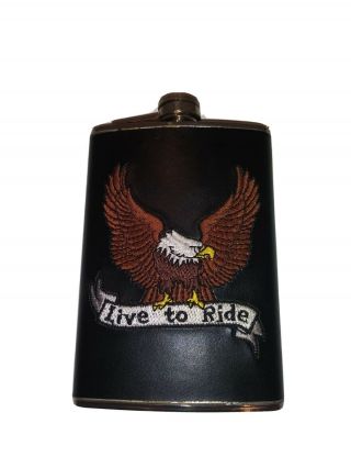 Vintage Live To Ride Flask Leather / Stainless Steel (harley Davidson) Motto