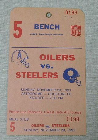 November 28 1993 Houston Oilers Vs.  Pittsburgh Steelers Nfl Bench Pass