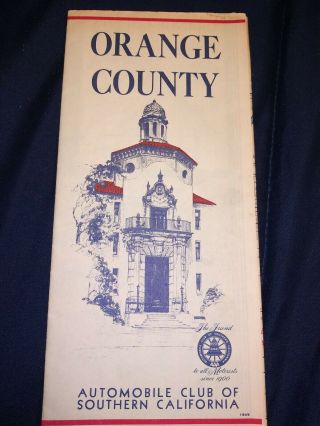 Vintage 1949 Orange County Road Map Automobile Club Of Southern California Acsc