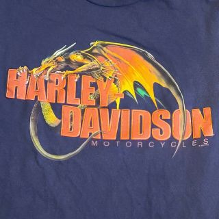 Harley Davidson Blue Tshirt With Dragon And Engine 2001 Seele 