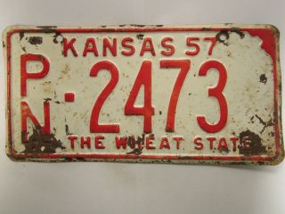 License Plate Car Tag 1957 Kansas Pn 2473 [z289a]