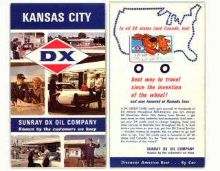 Vintage 1960’s Kansas City,  Missouri Road Map From Sunray Dx Oil Co.  (dx)