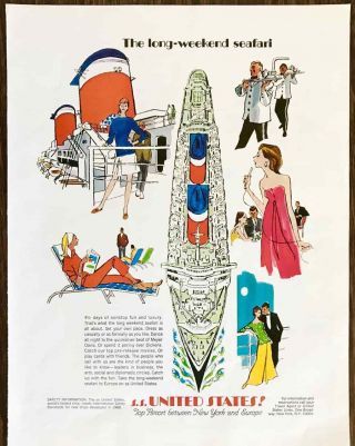 1968 Ss United States Ocean Liner Print Ad The Long Weekend Safari
