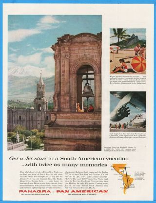 1960 Panagra Pan Am Airlines Rio De Janeiro Arequipa Peru Photo Ad Advertising