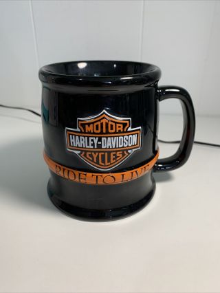 Harley Davidson Motorcycles Motor Cycles Live To Ride Black Barrel Mug Cup