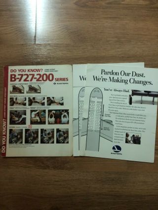 Eastern Airlines Boeing 727 Safety Card And Two Seat Back Cards