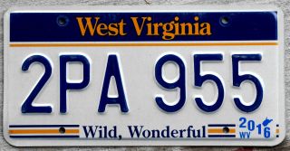 2016 West Virginia License Plate " Wild,  Wonderful "