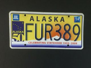 2014 Alaska License Plate Celebrating Statehood 1959 - 2009 50 Years