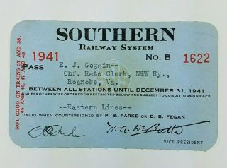 1941 Southern Railway System Srs Sou Railroad Train Pass Eastern Lines