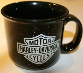 Harley Davidson Black Coffee Mug Cup Ceramic Dealer Dealership Wisconsin Euc